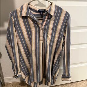 Chaps Blue and Tan Striped Shirt